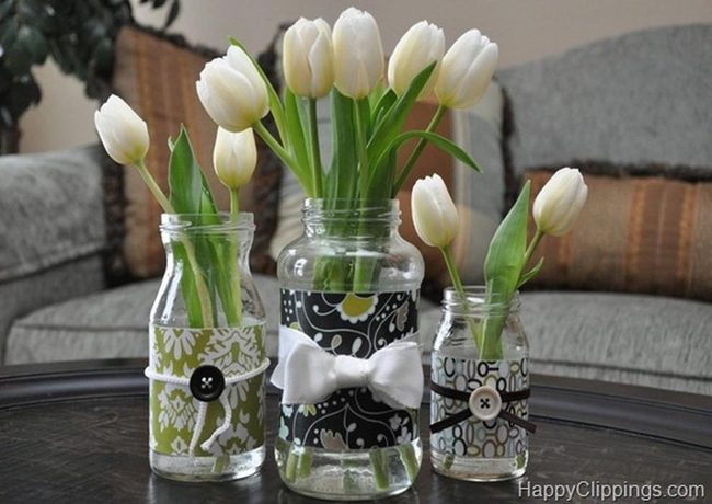 Colorful Paper-Wrapped Mason Jars