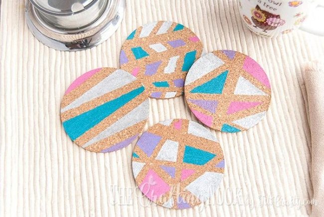 Geometric Cork Coasters Multi-Color