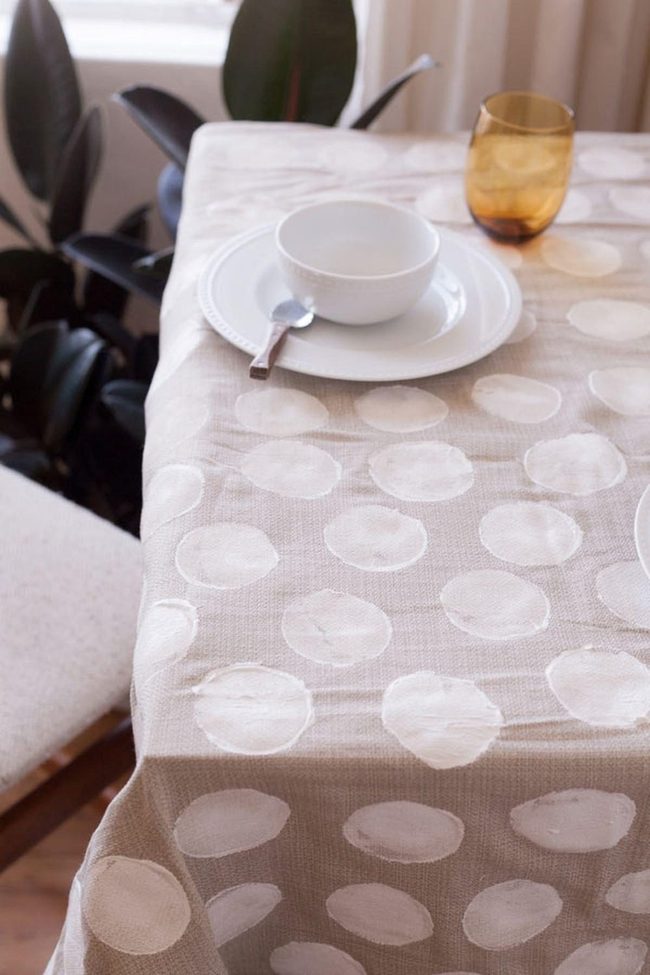 Light Circles Tablecloth Dining Setup