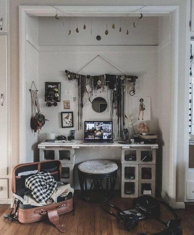 Gray Blocks Wooden Shelves Workspace