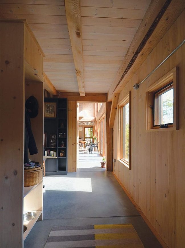 Sunlit Wood Hallway Storage