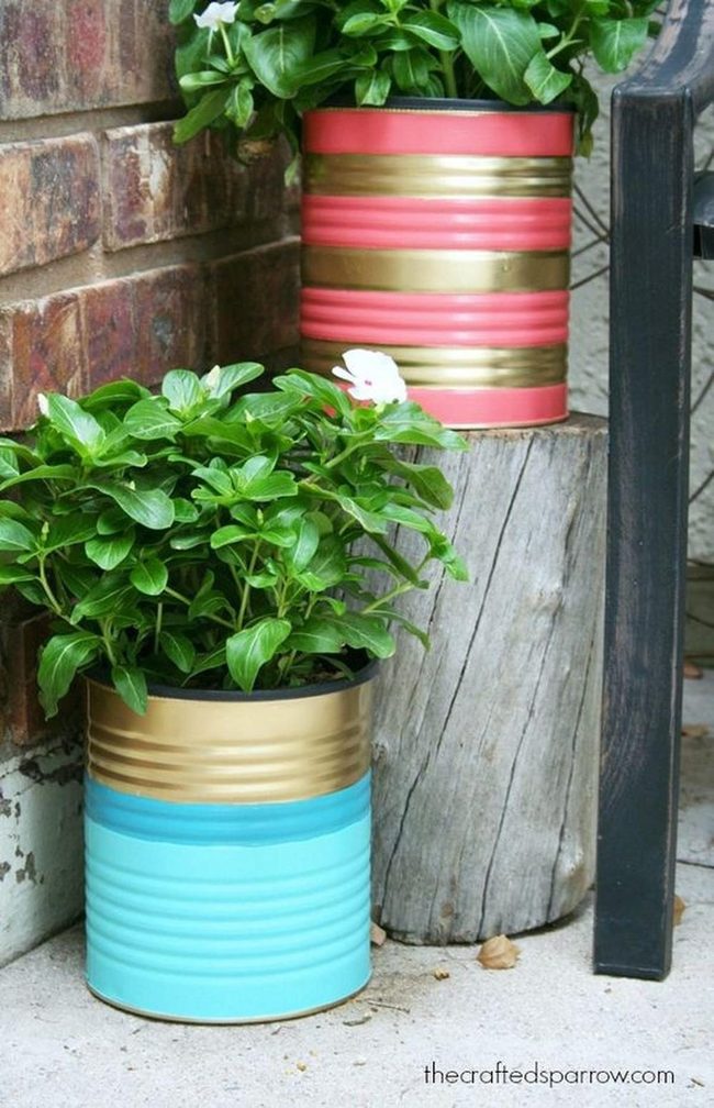 Colorful Painted Tin Planters