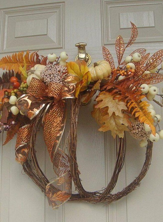 Autumn Gold And Cream Pumpkin Wreath