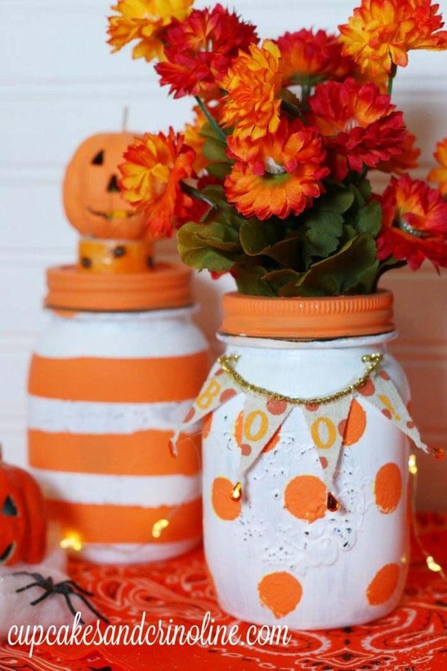 Polka Dot Mason Jars Orange Fall