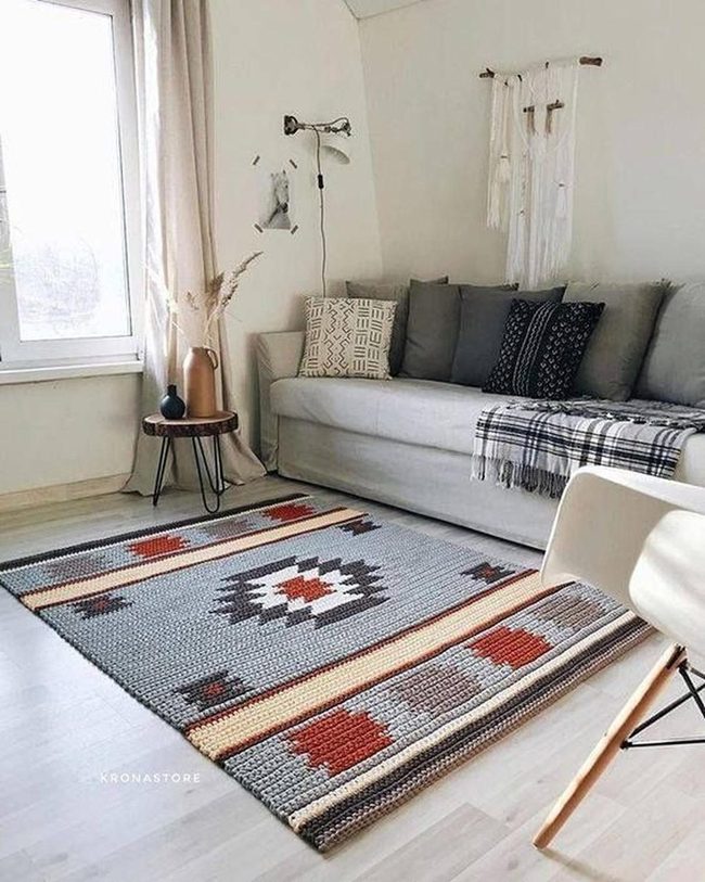 Geometric Rug Anchors Calm Interior