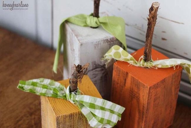 Stacked Wood Pumpkins Buffalo Plaid