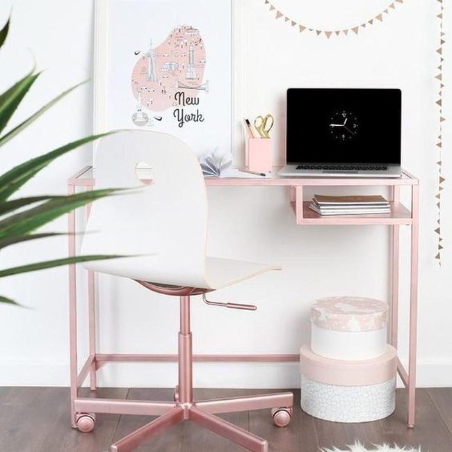 Pink Desk With Gold Accents
