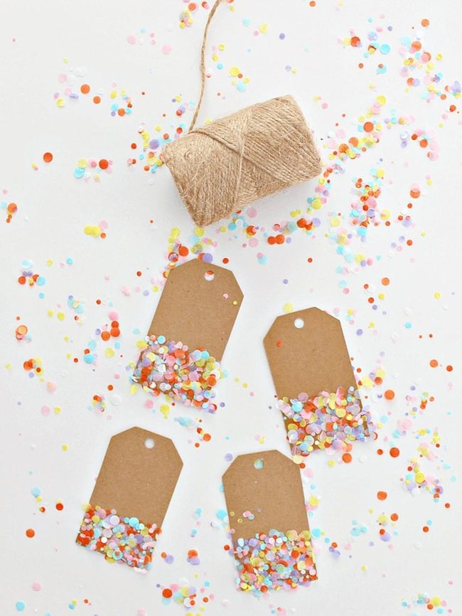 Colorful Confetti Brown Gift Tags