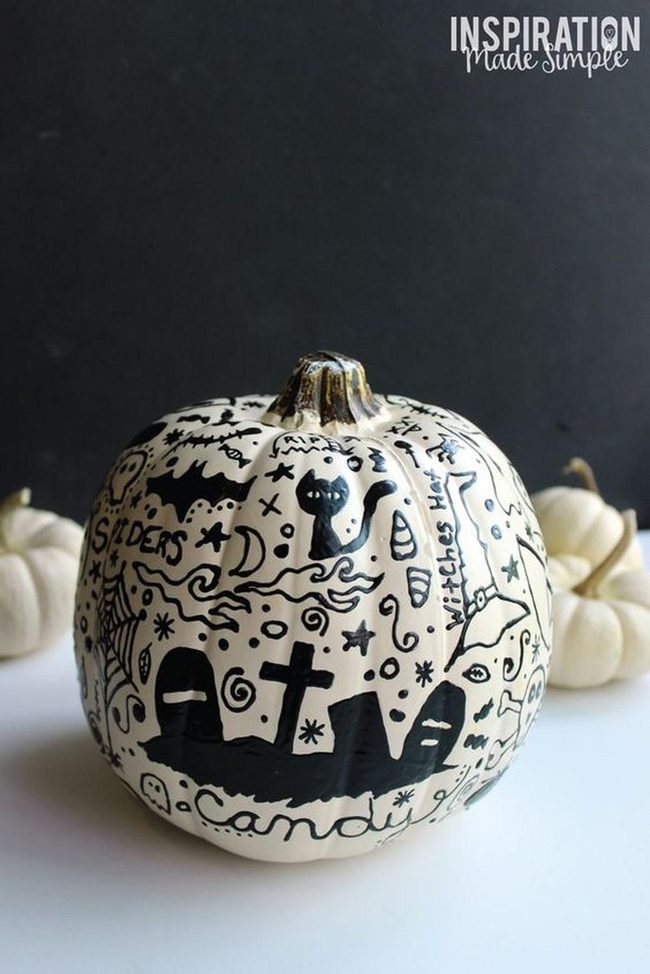 White Pumpkin Black Ink Doodles