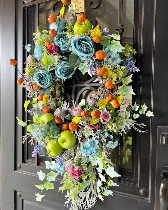 Bright Florals Against Black Door
