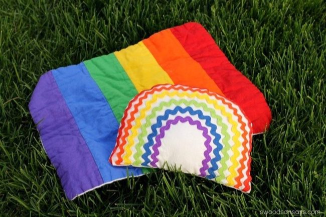 Rainbow Zigzag Pillows On Green Grass