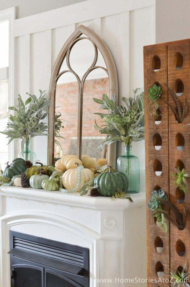 Pumpkins Pine Cones Vintage Window