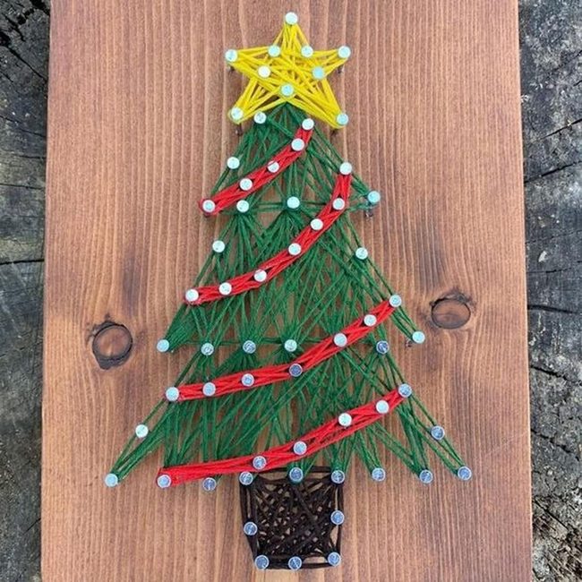 Green Thread Christmas Trees With Yellow Star