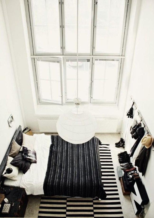White Paper Ceiling Light Over Small Bedroom