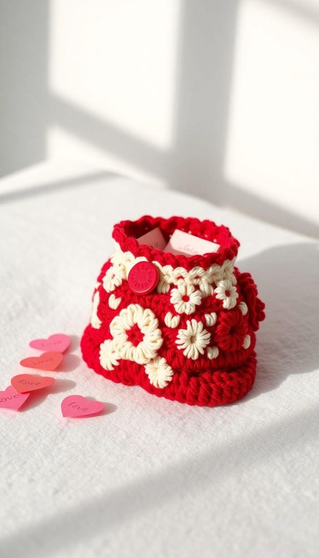 Pink Crochet Heart Pouch