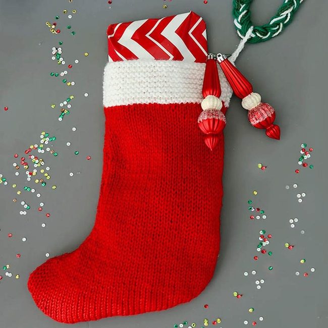 Red Knit Stockings Overflowing With Gifts