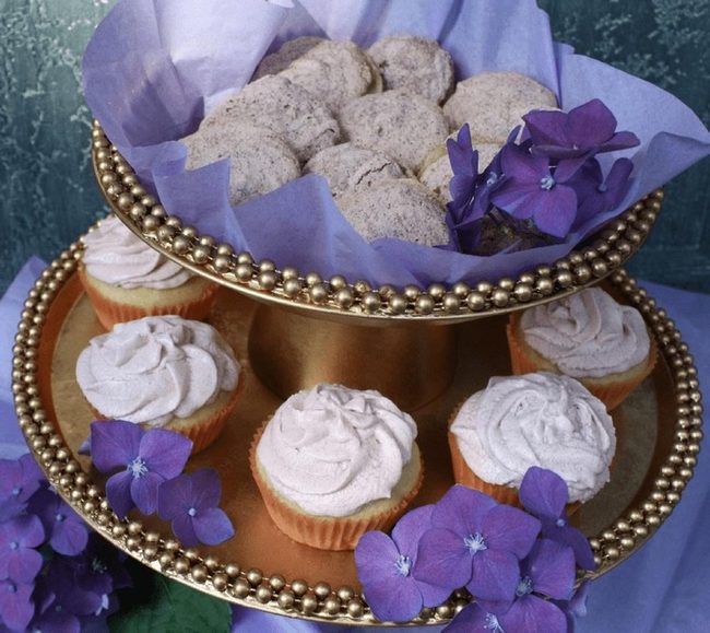 Gold Tiered Treats With Purple Drama