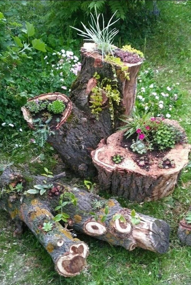 Hollowed Logs Green Planters