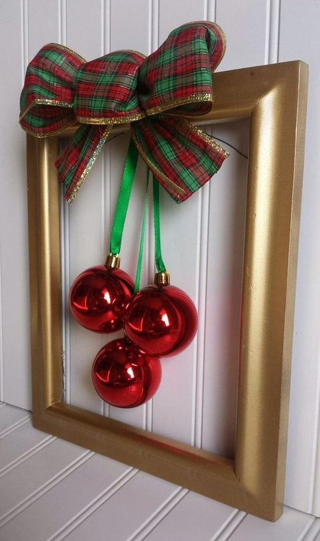 Golden Frame Red Ornaments Green Ribbons