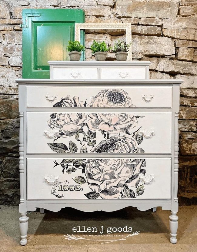 Pink Floral Chest With Spindle Legs