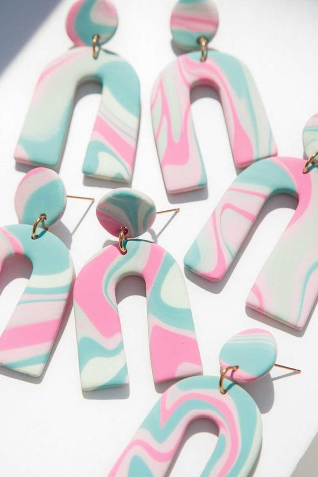Pastel Swirled Clay Statement Earrings
