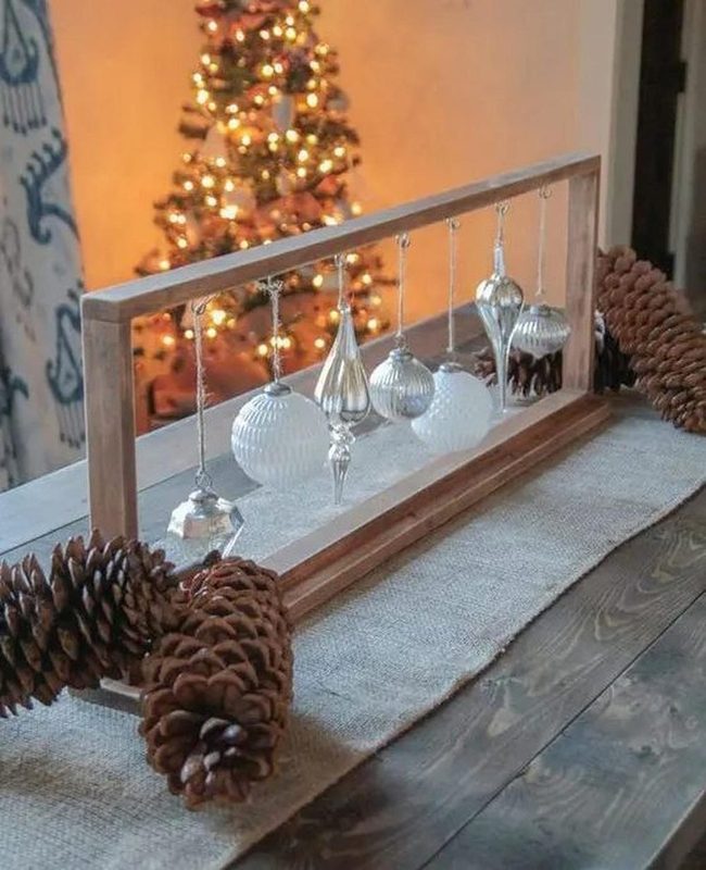 Silver And White Ornaments On Dark Wood