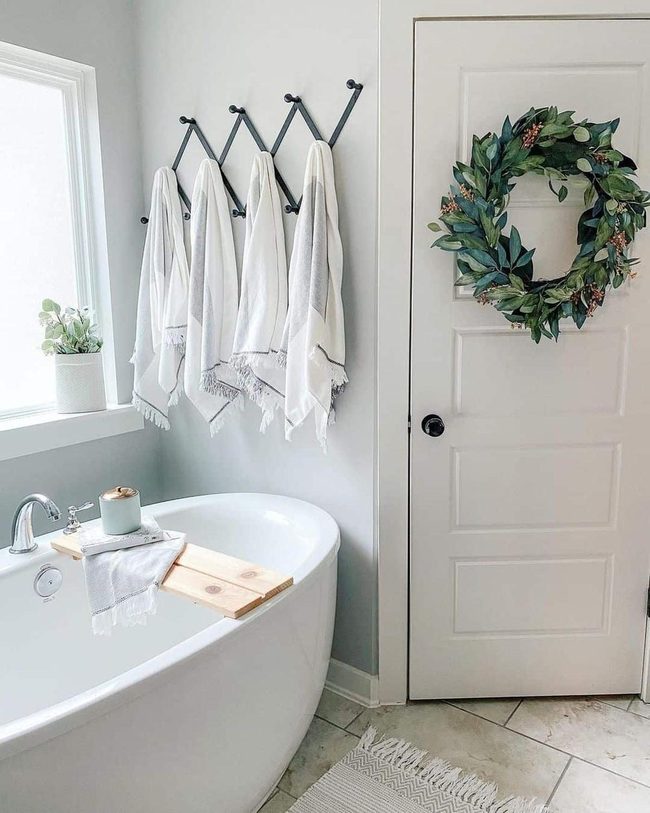 White Door, Green Wreath, Light Wood