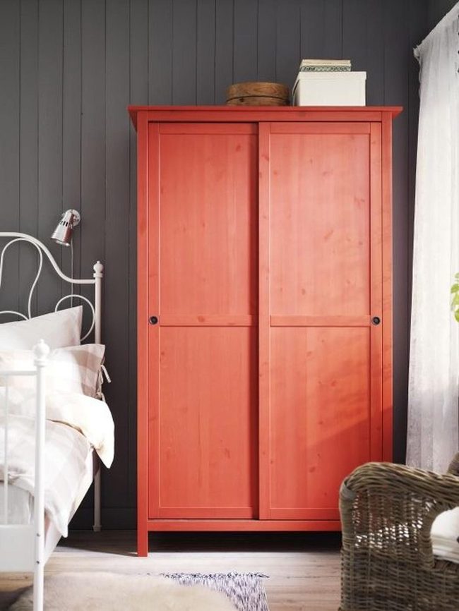 Red Wardrobe Gray Wood Bedroom