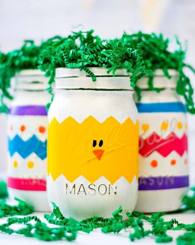 Painted Mason Jars Easter Centerpiece