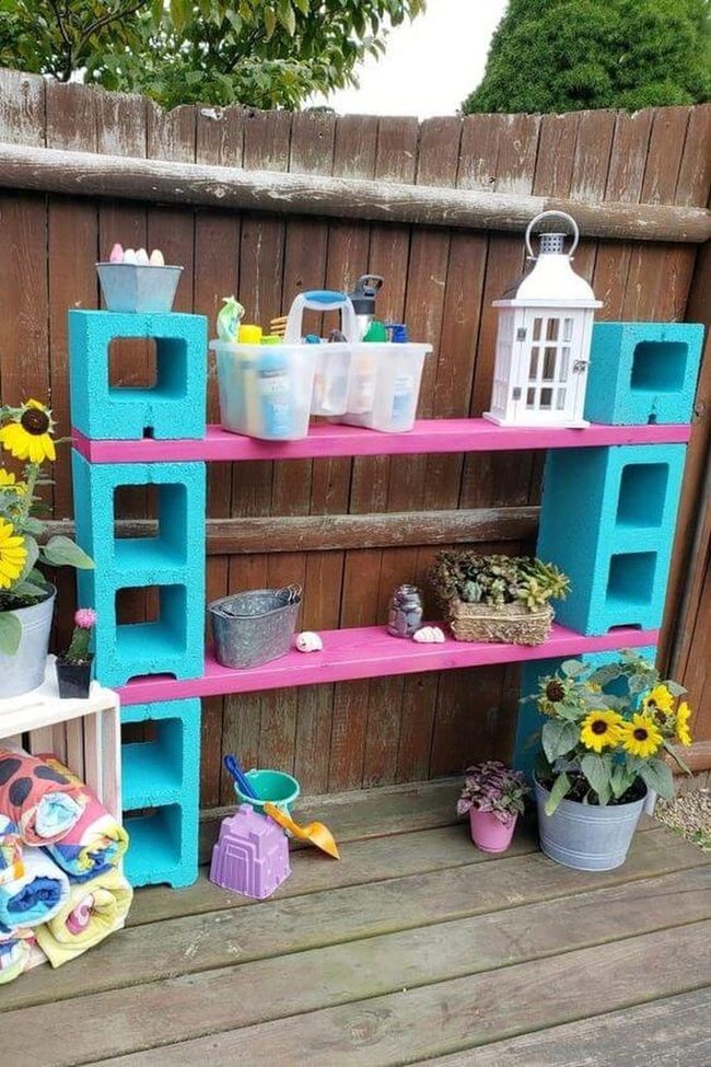 Turquoise Pink Stacked Garden Blocks