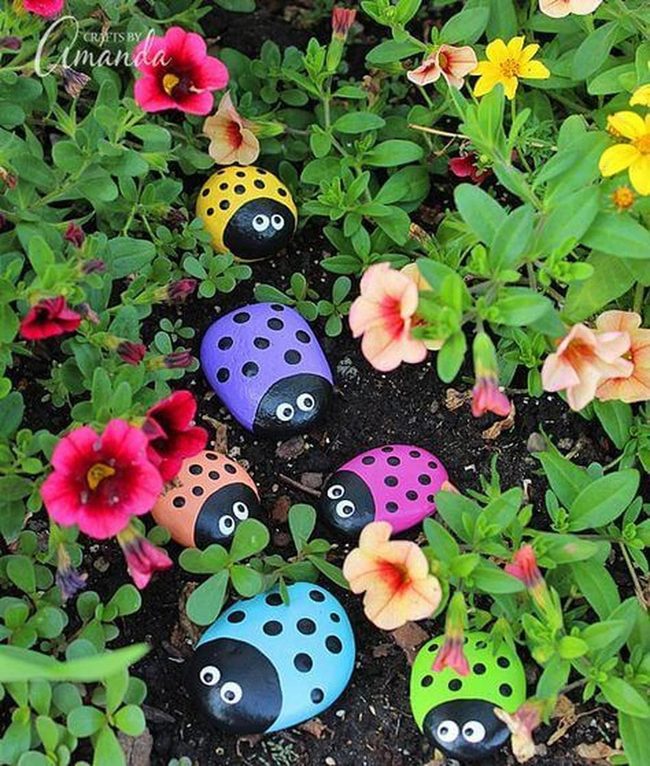 Crimson Ladybugs Among Garden Blooms