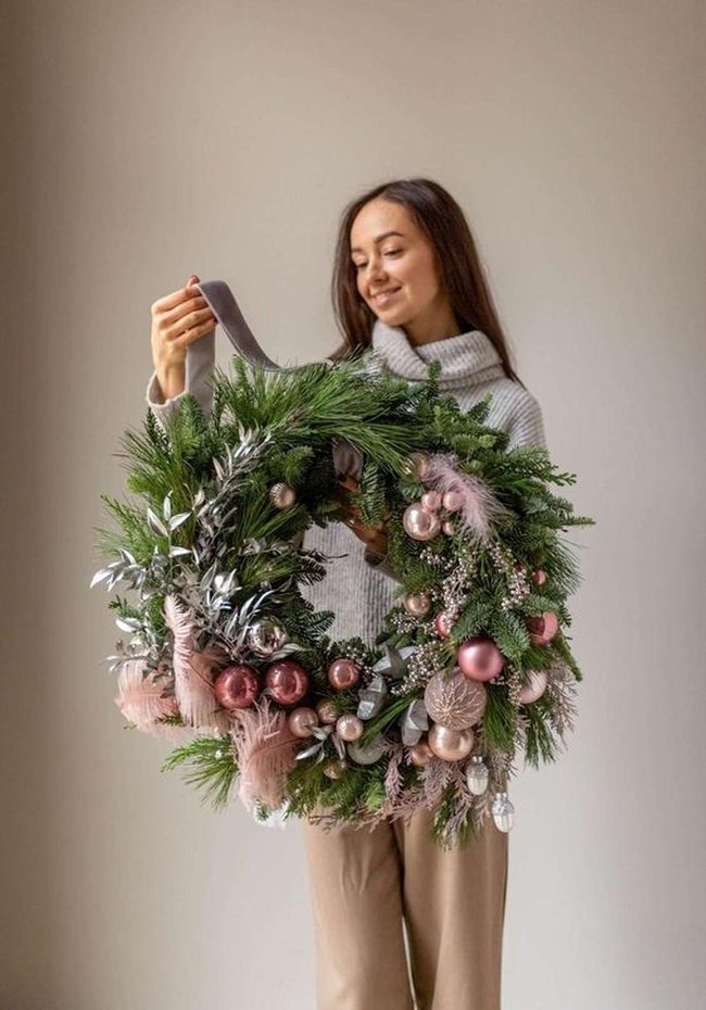 Pink Silver Feathered Wreaths