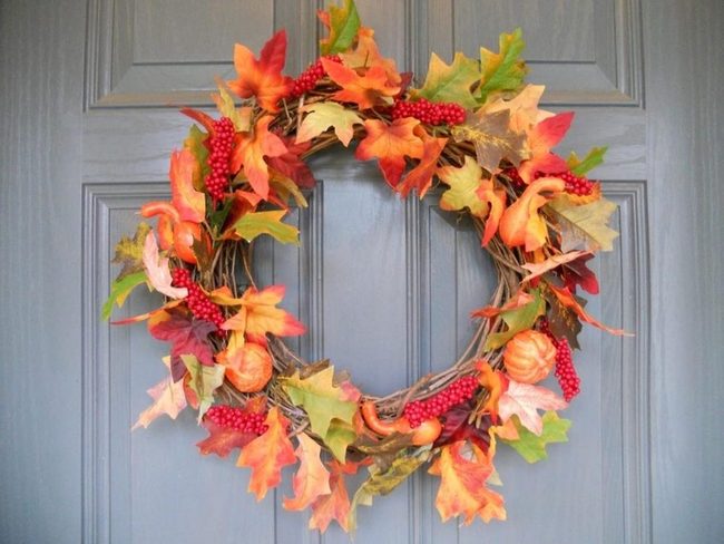 Orange Leaves Red Berries Brown Branches