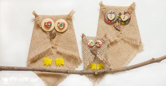 Burlap Owls With Button Eyes