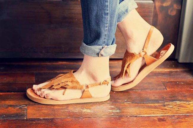 Tan Fringe Leather Sandals