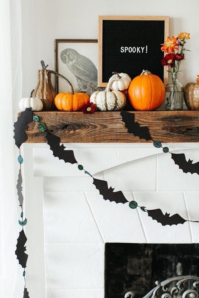 Black Bats Over White Fireplace