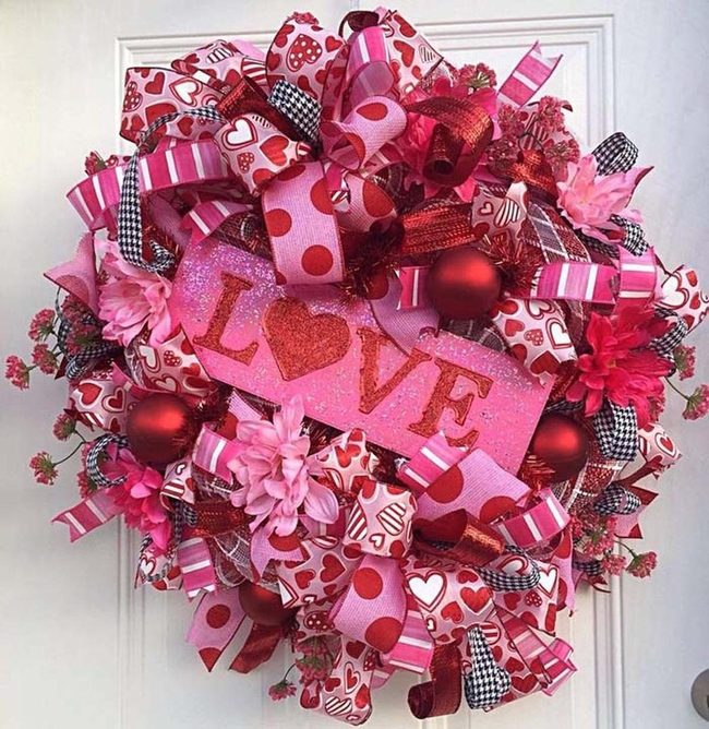 Colorful Hearts Mesh Wreath