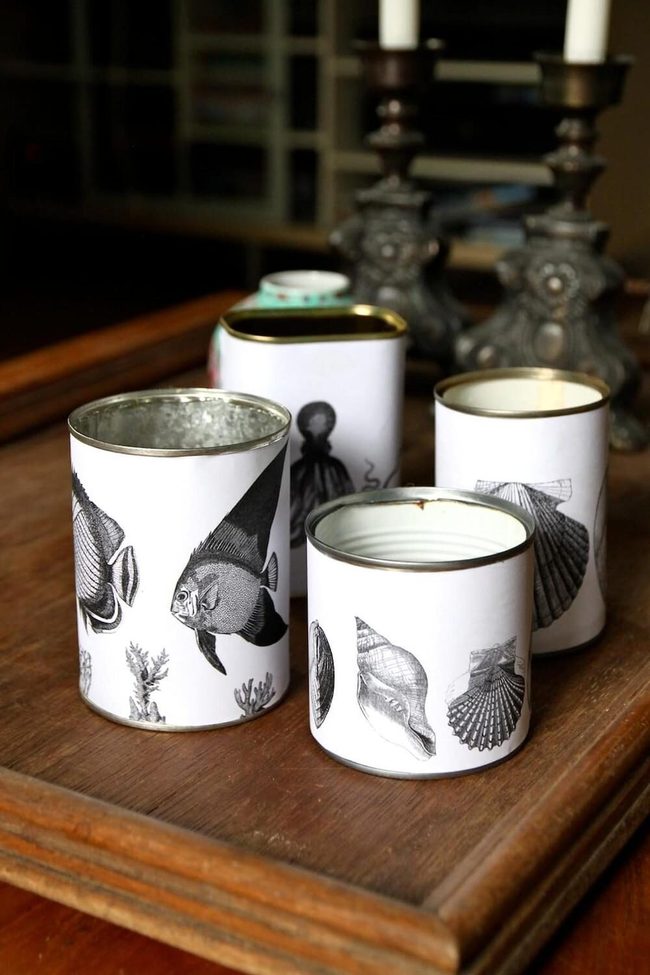 Vintage Marine Tin Cans White