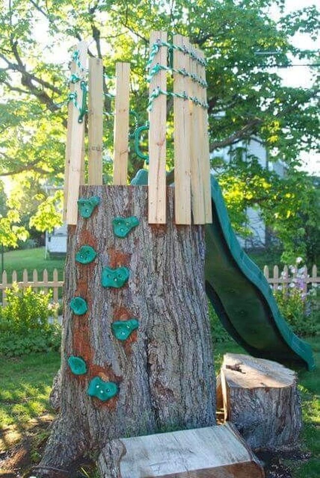 Tree Stump Slide With Climbing Grips