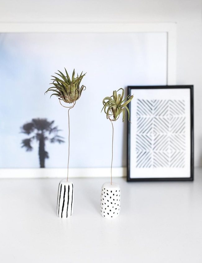 White Vases Black Geometric Plants