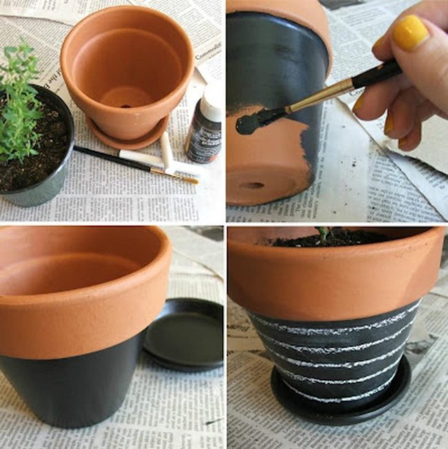 Black And Terracotta Striped Planters