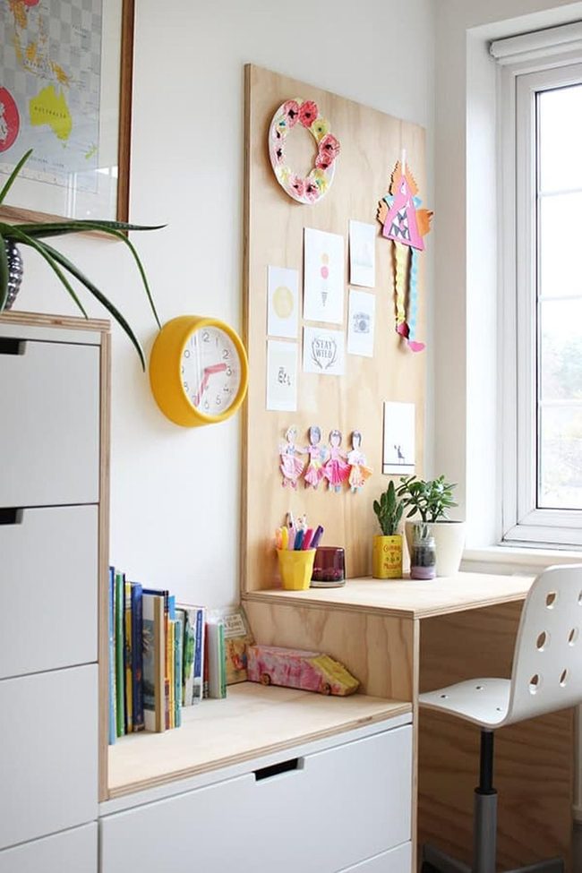 Plywood-Wrapped Desk With Mixed Drawer Heights
