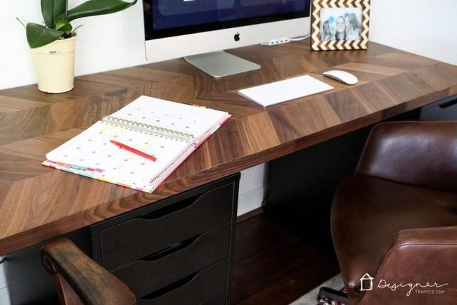 Patterned Wood Desk Workspace