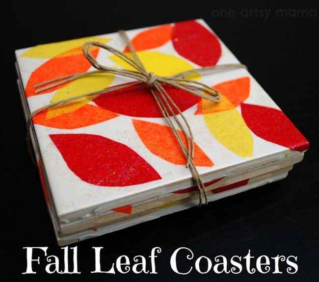 Autumn Leaves On White Tiles