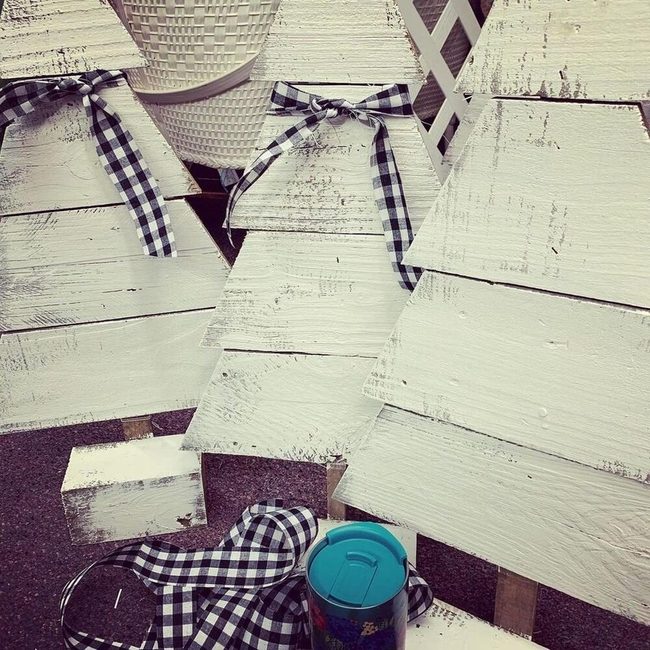 Whitewashed Wood Trees With Ribbon