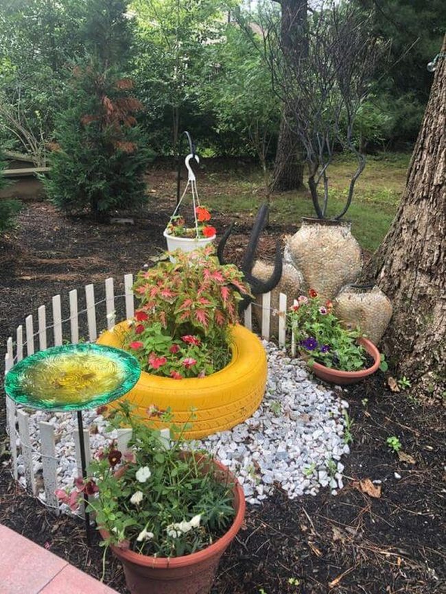 Yellow Tire Planters Garden Corner