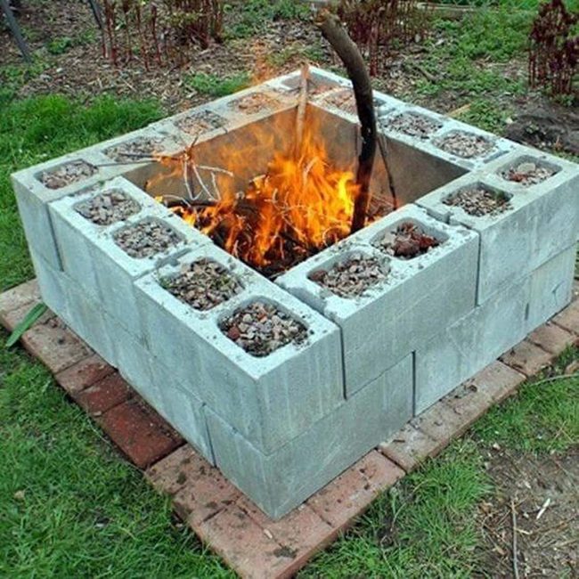 Gray Cinder Block Fire Pit