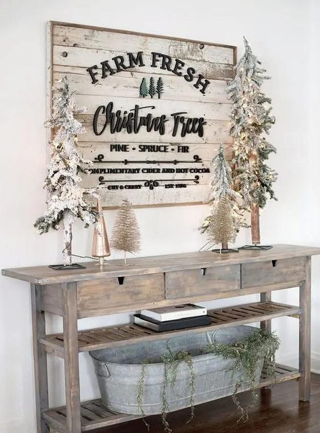 Weathered Wood And Frosted Evergreen