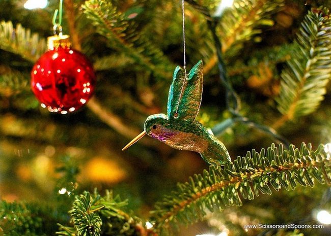 Red Ornaments And Hummingbird Shimmer