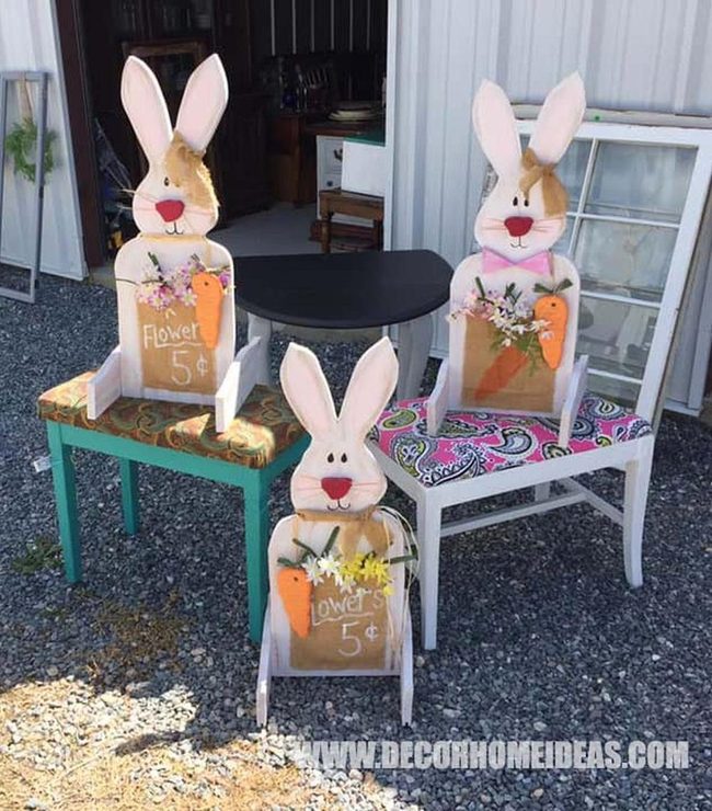 Hand-Painted Wooden Bunnies Easter Display